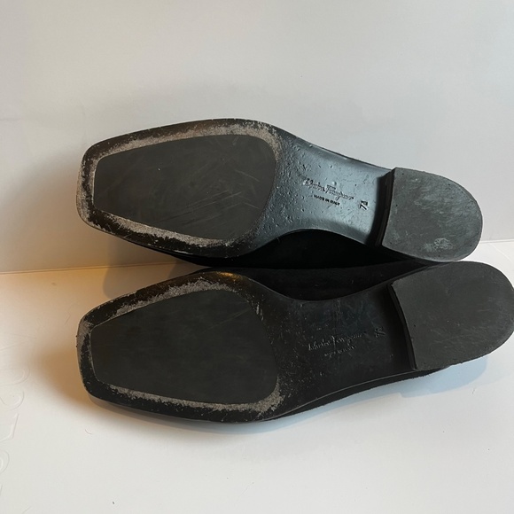 SALVATORE FERRAGAMO Lana Gancini Square Toe Block heel Loafers Black Gray Shoes - Picture 15 of 15